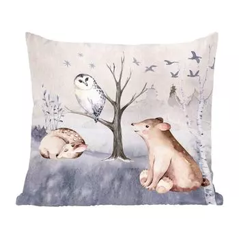 Декоративная подушка MuchoWow, диванная подушка, декоративная подушка для гостиной, 60 х 60 см, животные - зима - олень - чехол на подушку - хлопчатобумажная ткань - декоративные наволочки