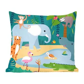 Декоративная подушка MuchoWow, диванная подушка, декоративная подушка для гостиной, 60 х 60 см, джунгли, слон, животные, чехол на подушку, хлопчатобумажная ткань, декоративные чехлы на подушки