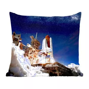 Декоративная подушка MuchoWow, диванная подушка, декоративная подушка для гостиной, 60 х 60 см, ракета, облака, космос, чехол на подушку, хлопчатобумажная ткань, декоративные чехлы на подушки