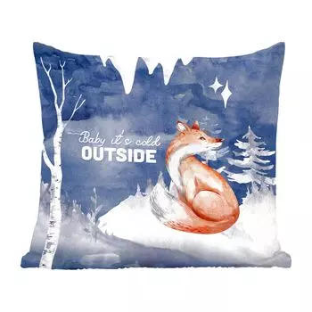 Декоративная подушка MuchoWow, диванная подушка, декоративная подушка для гостиной, 60 х 60 см, зима - лиса - роспись - чехол на подушку - хлопчатобумажная ткань - декоративные наволочки