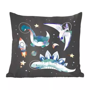Декоративная подушка MuchoWow, диванная подушка, декоративная подушка для гостиной, 60 х 60 см, динозавр, ракета, дети, девочки, дети, дети, чехол на подушку, хлопчатобумажная ткань, декоративные чехлы на подушки