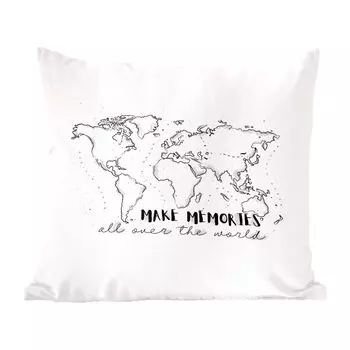 Декоративная подушка MuchoWow Диванная подушка Декоративная подушка для гостиной 50 x 50 см Карта - Пословицы - Черно-белое - Чехлы на подушки - Украшение - Спальня