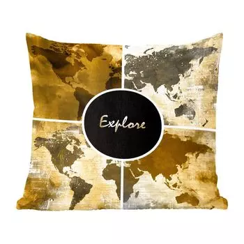Декоративная подушка MuchoWow, диванная подушка, декоративная подушка для гостиной, 60 х 60 см, карты мира - коллаж - золото - чехол на подушку - хлопчатобумажная ткань - декоративные наволочки