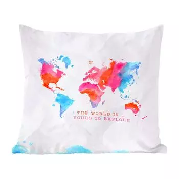 Декоративная подушка MuchoWow, диванная подушка, декоративная подушка для гостиной, 60 х 60 см, карта - акварель - пословицы - чехол на подушку - хлопчатобумажная ткань - декоративные наволочки