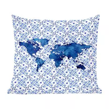 Декоративная подушка MuchoWow Диванная подушка Декоративная подушка для гостиной 50 x 50 см Карта - Мир - Делфтский синий - Чехлы на подушки - Украшение - Спальня