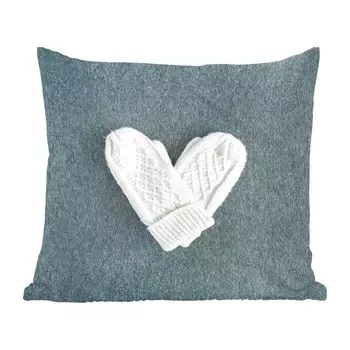 Декоративная подушка MuchoWow, диванная подушка, декоративная подушка для гостиной, 60 х 60 см, зима - перчатки - сердце - чехол на подушку - хлопчатобумажная ткань - декоративные наволочки