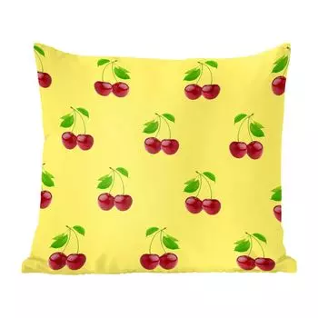 Декоративная подушка MuchoWow, диванная подушка, декоративная подушка для гостиной, 60 x 60 см, вишня - иллюстрация - красный - чехол на подушку - хлопчатобумажная ткань - декоративные чехлы на подушки