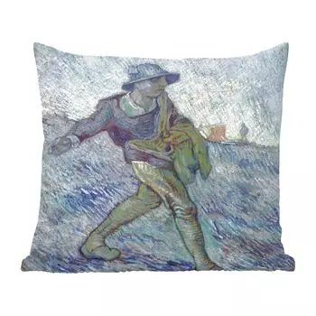 Декоративная подушка MuchoWow, диванная подушка, декоративная подушка для гостиной, 60 х 60 см, Сеятель (по мотивам Милле) - Винсент Ван Гог - чехол на подушку - хлопчатобумажная ткань - декоративные чехлы на подушки