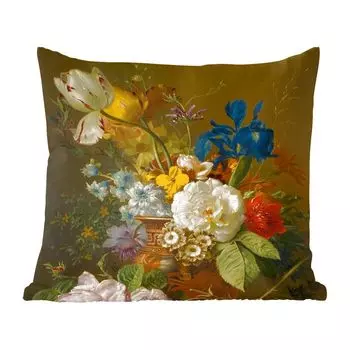 Декоративная подушка MuchoWow, диванная подушка, декоративная подушка для гостиной, 60 х 60 см, натюрморт с цветами - картина Г.Дж.Дж. Ван Оса - чехол на подушку - хлопковая ткань - декоративные наволочки, мультиколор