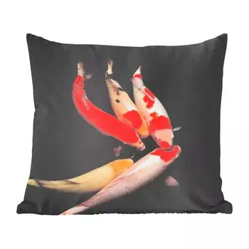 Декоративная подушка MuchoWow, диванная подушка, декоративная подушка для гостиной, 60 х 60 см, шесть карпов кои на черном фоне - чехол на подушку - хлопчатобумажная ткань - декоративные чехлы на подушки