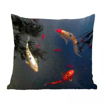 Декоративная подушка MuchoWow, диванная подушка, декоративная подушка для гостиной, 60 х 60 см, группа карпов кои, плавающих по кругу - чехол на подушку - хлопковая ткань - декоративные чехлы на подушки