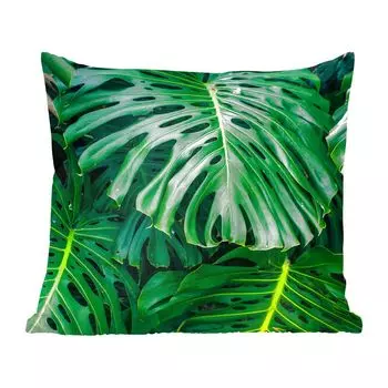 Декоративная подушка MuchoWow Диванная подушка Декоративная подушка для гостиной 60 x 60 см Темно-зеленые ботанические листья в саду - Чехол на подушку - Хлопчатобумажная ткань - Декоративные наволочки