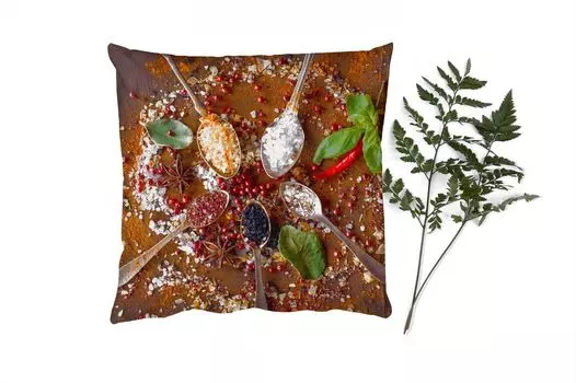 Декоративная подушка MuchoWow Диванная подушка Декоративная подушка для гостиной 60 x 60 см Специи - Травы - Ложки - Соль - Коричневый - Кухня - Наволочка - Хлопчатобумажная ткань - Декоративные наволочки