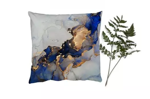 Декоративная подушка MuchoWow Диванная подушка Декоративная подушка для гостиной 60 x 60 см Мрамор - Синий - Золото - Чехол на подушку - Хлопчатобумажная ткань - Декоративные наволочки