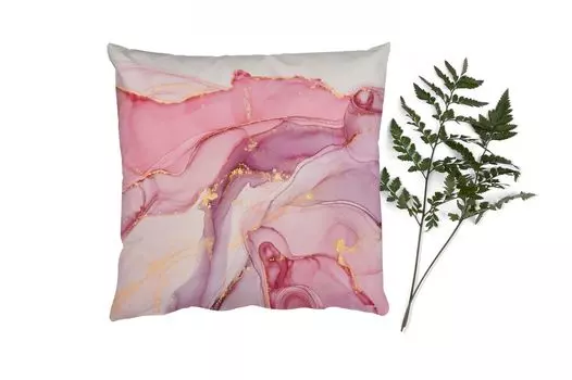 Декоративная подушка MuchoWow Диванная подушка Декоративная подушка для гостиной 60 x 60 см Золото - Мрамор - Розовый - Чехол на подушку - Хлопчатобумажная ткань - Декоративные наволочки