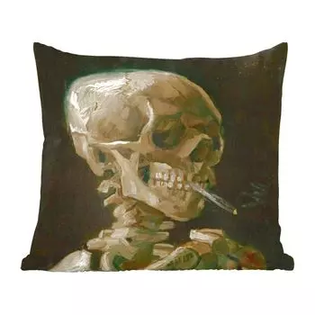 Декоративная подушка MuchoWow, диванная подушка, декоративная подушка для гостиной, 60 х 60 см, голова скелета с горящей сигаретой - Винсент Ван Гог - чехол на подушку - хлопчатобумажная ткань - декоративные чехлы на подушки