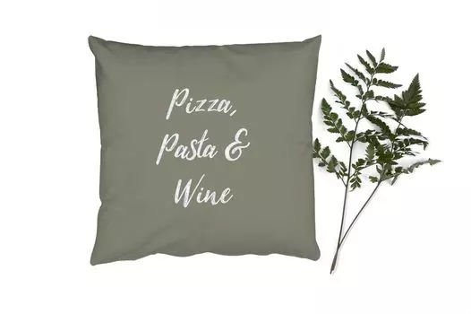 Декоративная подушка MuchoWow Диванная подушка Декоративная подушка для гостиной 60 x 60 см Пословицы – Пицца, макароны и вино – Цитаты – Еда – Напитки – Чехлы на подушки – Хлопчатобумажная ткань – Декоративные наволочки