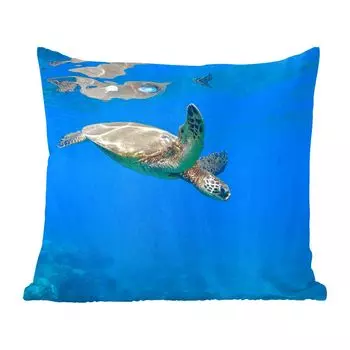 Декоративная подушка MuchoWow, диванная подушка, декоративная подушка для гостиной, 60 х 60 см, черепаха, плавающая в море - чехол на подушку - хлопчатобумажная ткань - декоративные наволочки