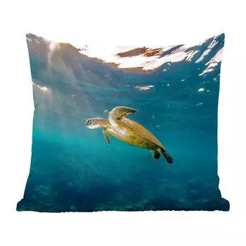Декоративная подушка MuchoWow, диванная подушка, декоративная подушка для гостиной, 60 x 60 см, черепаха в прозрачной воде - чехол на подушку - хлопковая ткань - декоративные наволочки