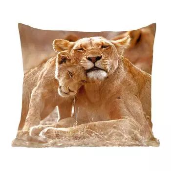 Декоративная подушка MuchoWow, диванная подушка, декоративная подушка для гостиной, 60 х 60 см, лев - дикие животные - молодое животное - чехол на подушку - хлопчатобумажная ткань - декоративные наволочки