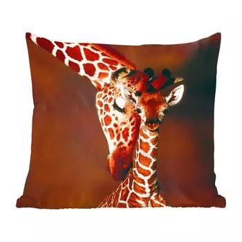 Декоративная подушка MuchoWow, диванная подушка, декоративная подушка для гостиной, 60 x 60 см, жираф - теленок - портрет - чехол на подушку - хлопковая ткань - декоративные чехлы на подушки