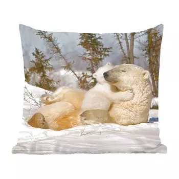 Декоративная подушка MuchoWow, диванная подушка, декоративная подушка для гостиной, 60 х 60 см, белый медведь, снег, пещера, молодое животное, чехол на подушку, хлопчатобумажная ткань, декоративные чехлы на подушки