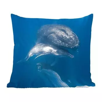 Декоративная подушка MuchoWow, диванная подушка, декоративная подушка для гостиной, 60 х 60 см, киты, море, семья, чехол на подушку, хлопчатобумажная ткань, декоративные чехлы на подушки