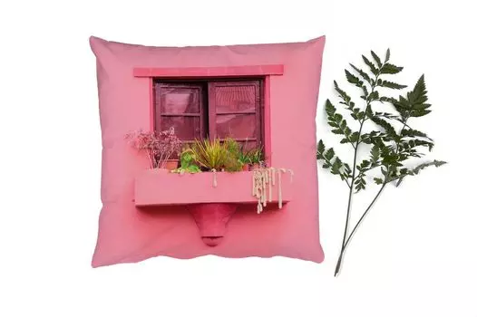 Декоративная подушка MuchoWow Диванная подушка Декоративная подушка для гостиной 60 x 60 см Окно - Растения - Розовый - Вазон - Чехол на подушку - Хлопчатобумажная ткань - Декоративные наволочки
