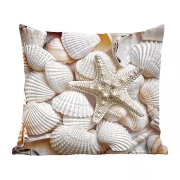 Декоративная подушка MuchoWow, диванная подушка, декоративная подушка для гостиной, 60 х 60 см, ракушки, морская звезда, пляж, чехол на подушку, хлопчатобумажная ткань, декоративные чехлы на подушки
