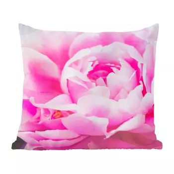 Декоративная подушка MuchoWow, диванная подушка, декоративная подушка для гостиной, 60 х 60 см, розовый пион с листьями крупным планом - чехол на подушку - хлопчатобумажная ткань - декоративные чехлы на подушки