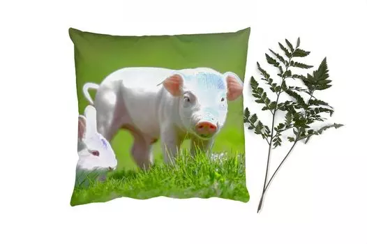 Декоративная подушка MuchoWow Диванная подушка Декоративная подушка для гостиной 60 x 60 см Поросята - Кролики - Животные - Чехлы на подушки - Хлопчатобумажная ткань - Декоративные наволочки