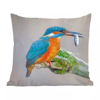Декоративная подушка MuchoWow, диванная подушка, декоративная подушка для гостиной, 60 х 60 см, зимородок, рыба, животное, чехол на подушку, хлопчатобумажная ткань, декоративные чехлы на подушки