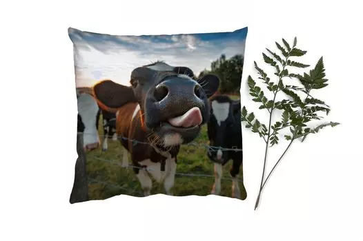 Декоративная подушка MuchoWow Диванная подушка Декоративная подушка для гостиной 60 x 60 см Корова - Животные - Природа - Отличный язык - Чехол на подушку - Хлопчатобумажная ткань - Декоративные наволочки