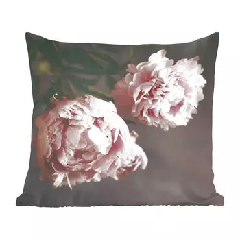 Декоративная подушка MuchoWow, диванная подушка, декоративная подушка для гостиной, 60 х 60 см, два розовых пиона - чехол на подушку - хлопчатобумажная ткань - декоративные наволочки