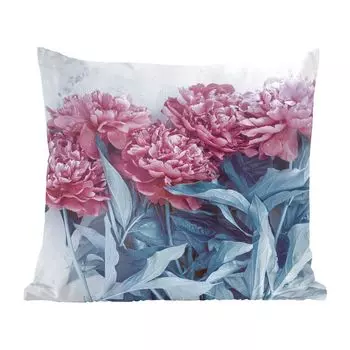 Декоративная подушка MuchoWow, диванная подушка, декоративная подушка для гостиной, 60 х 60 см, бордовые пионы - чехол на подушку - хлопковая ткань - декоративные наволочки