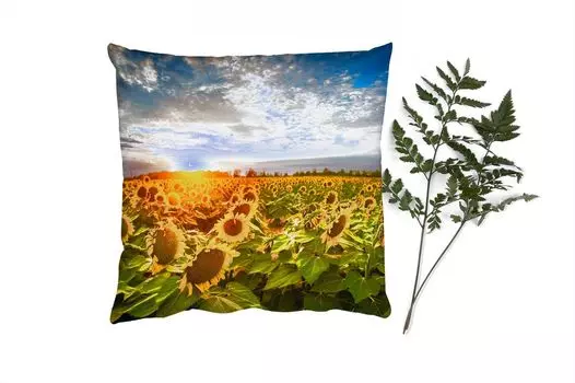 Декоративная подушка MuchoWow Диванная подушка Декоративная подушка для гостиной 60 x 60 см Цветы - Подсолнух - Небо - Чехол на подушку - Хлопчатобумажная ткань - Декоративные наволочки