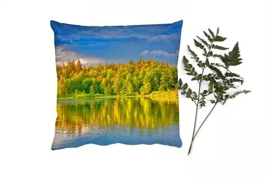 Декоративная подушка MuchoWow Диванная подушка Декоративная подушка для гостиной 60 x 60 см Вода - Природа - Лес - Наволочка - Хлопчатобумажная ткань - Декоративные наволочки