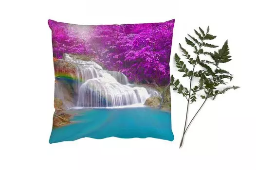 Декоративная подушка MuchoWow Диванная подушка Декоративная подушка для гостиной 60 x 60 см Водопад - Деревья - Радуга - Фиолетовый - Чехол на подушку - Хлопчатобумажная ткань - Декоративные наволочки