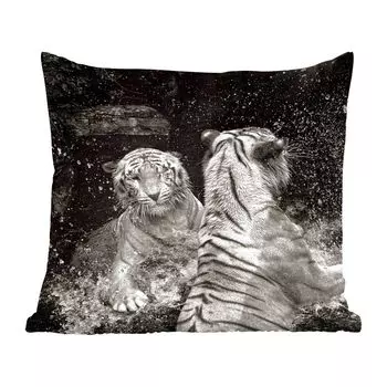 Декоративная подушка MuchoWow, диванная подушка, декоративная подушка для гостиной, 60 х 60 см, тигр, вода, дикая природа, чехол на подушку, хлопчатобумажная ткань, декоративные чехлы на подушки