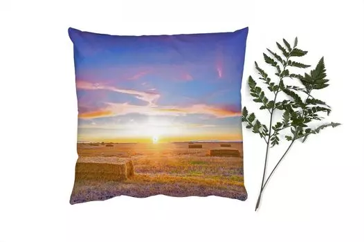 Декоративная подушка MuchoWow Диванная подушка Декоративная подушка для гостиной 60 x 60 см Солома - Солнце - Небо - Пейзаж - Чехол на подушку - Хлопчатобумажная ткань - Декоративные наволочки