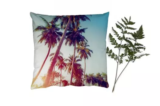 Декоративная подушка MuchoWow Диванная подушка Декоративная подушка для гостиной 60 x 60 см Пальма - Лето - Ретро - Солнце - Чехлы на подушки - Хлопчатобумажная ткань - Декоративные наволочки