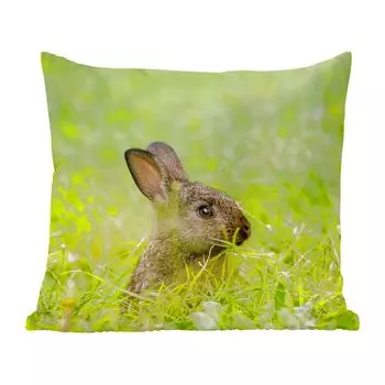 Декоративная подушка MuchoWow, диванная подушка, декоративная подушка для гостиной, 60 х 60 см, кролик, малыш, трава, чехол на подушку, хлопчатобумажная ткань, декоративные чехлы на подушки, мультиколор