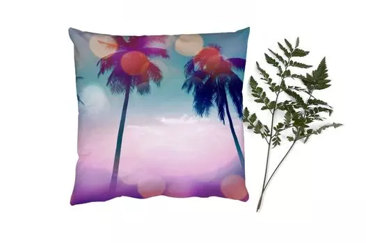 Декоративная подушка MuchoWow Диванная подушка Декоративная подушка для гостиной 60 x 60 см Лето - Пальмы - Небо - Розовый - Чехол на подушку - Хлопчатобумажная ткань - Декоративные наволочки
