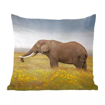Декоративная подушка MuchoWow Диванная подушка Декоративная подушка для гостиной 60 x 60 см Пасущийся слон в пустыне Африки - Чехол на подушку - Хлопчатобумажная ткань - Декоративные наволочки