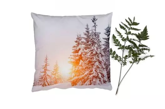Декоративная подушка MuchoWow Диванная подушка Декоративная подушка для гостиной 60 x 60 см Солнце - Деревья - Снег - Чехол на подушку - Хлопчатобумажная ткань - Декоративные наволочки