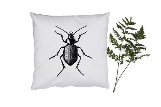 Декоративная подушка MuchoWow Диванная подушка Декоративная подушка для гостиной 60 x 60 см Жуки - Животные - Винтаж - Черно-белый - Наволочка - Хлопчатобумажная ткань - Декоративные наволочки