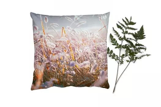 Декоративная подушка MuchoWow Диванная подушка Декоративная подушка для гостиной 60 x 60 см Трава - Солнце - Зима - Снег - Чехол на подушку - Хлопчатобумажная ткань - Декоративные наволочки