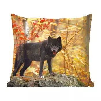 Декоративная подушка MuchoWow, диванная подушка, декоративная подушка для гостиной, 60 х 60 см, волк, камень, дерево, чехол на подушку, хлопковая ткань, декоративные чехлы на подушки