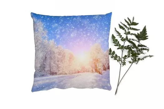 Декоративная подушка MuchoWow Диванная подушка Декоративная подушка для гостиной 60 x 60 см Снег - Солнце - Зима - Наволочка - Хлопчатобумажная ткань - Декоративные наволочки