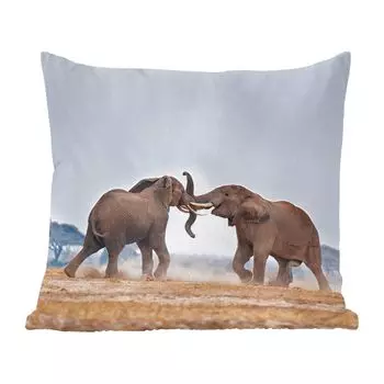 Декоративная подушка MuchoWow, диванная подушка, декоративная подушка для гостиной, 60 х 60 см, играющие слоны в Кении - чехол на подушку - хлопчатобумажная ткань - декоративные наволочки
